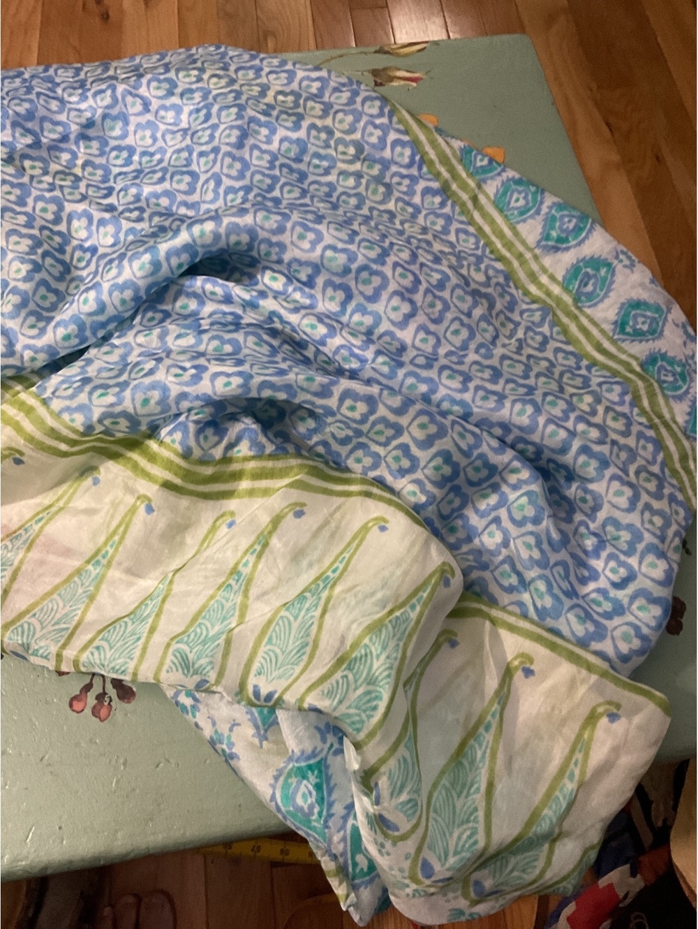 rockflowerpaper 100% Silk Blue and Green Patterned Shawl/Wrap NWT